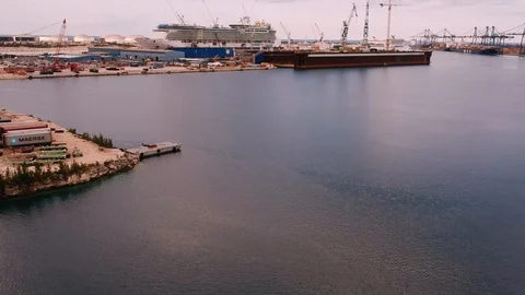 Shipping Container Storage Yard Near Grand Bahama Shipyard Aerial Video stock 99019881