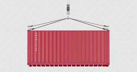 Shipping container suspended on crane hook, rotation animation seamlessly l.. Stock Footage 332135804