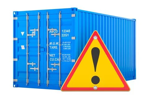 Shipping container with warning sign for logistics alert. 3D rendering Stock Illustration