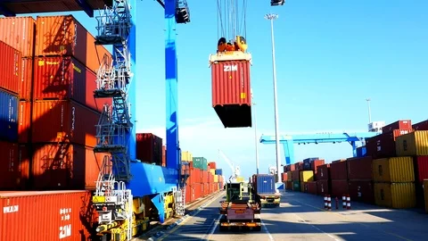 Shipping container yard 4k intro video for business Stock Footage 97986179