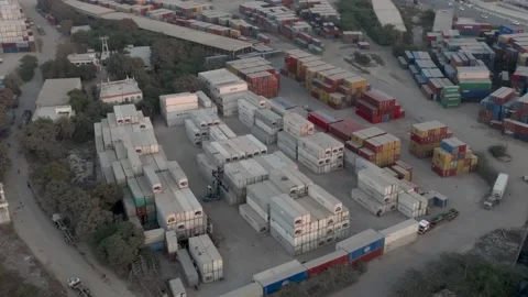 A shipping container yard having stacks of containers - Karachi Pakistan Stockbeeldmateriaal 234444309