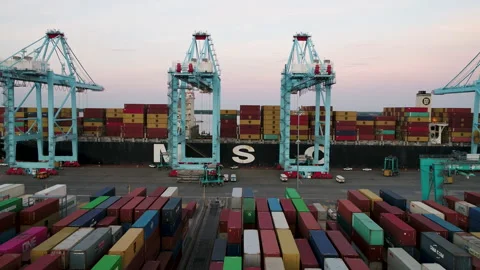 Shipping Containers and Cranes Stock Footage 186372343