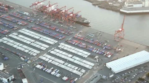Shipping Containers and Freight Harbor - Aerial View Stock Footage 12437105