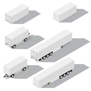 Shipping containers and trailers isometric detailed icons set Stock Illustration