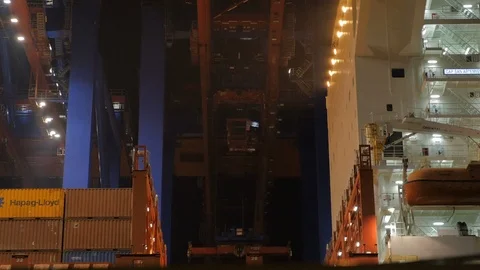 Shipping Containers being Loaded onto Ship Stock Footage 92776734