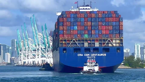 Shipping containers on cargo ship in Miami Stock Footage 200857249