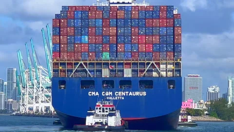 Shipping containers on cargo ship port of Miami Video stock 200857238