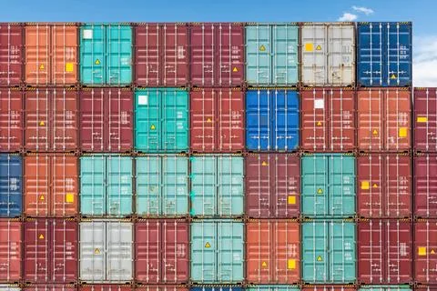 Shipping containers closeup container stack yard background, shipping cont... Foto stock