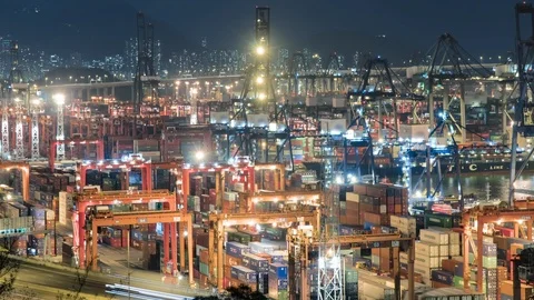 Shipping containers on dock container terminal The container is loaded Stock Footage 115012858