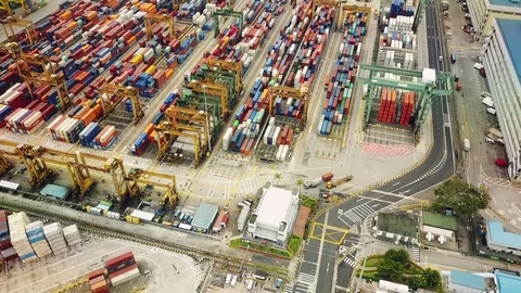Shipping containers at habor port Stock Footage 73422246
