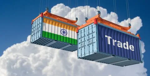 Shipping containers with India flag. Illustrazione stock