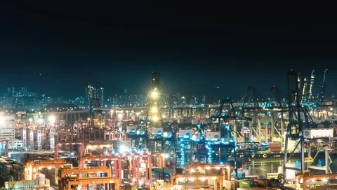 Shipping containers loading activities in cargo terminal. Time lapse Stock Footage 116225099