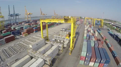 Shipping Containers Stacked In Harbor Stock Footage 64273260
