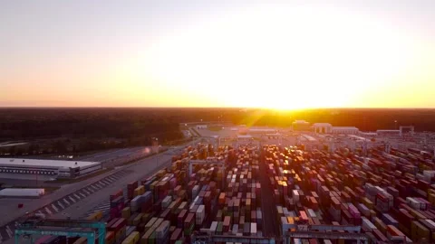 Shipping Containers At Sunset Stock Footage 318985625