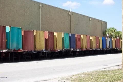 Shipping containers on trailers Stock Photos