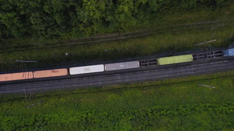 Shipping containers transportation on freight train by railway. Stockbeeldmateriaal 161414794