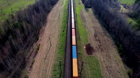 Shipping containers transportation on freight train by railway. 库存影片 190075316
