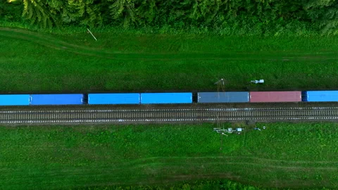 Shipping containers transportation on freight train by railway. Видео 205370887