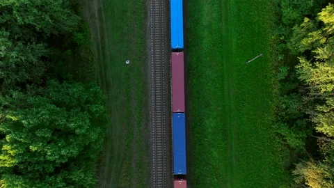 Shipping containers transportation on freight train by railway. 스톡 동영상 205370896