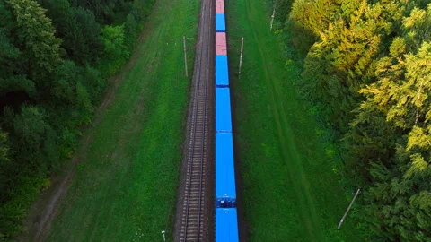 Shipping containers transportation on freight train by railway. Stockbeeldmateriaal 205370967