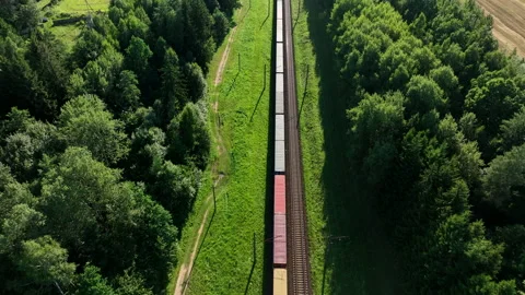 Shipping containers transportation on freight train by railway. 스톡 동영상 212555933