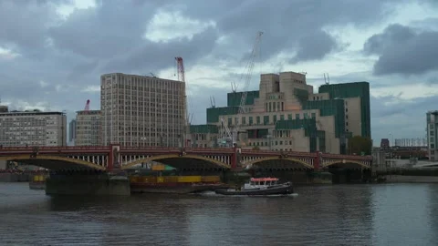Shipping containers transported on the Thames in early evening 4K Video stock 183712504