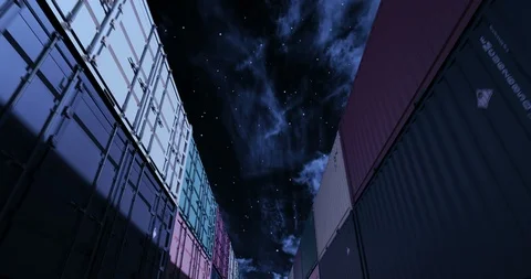 Shipping containers under midnight sky seamless loop 動画素材 111576968