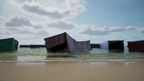 Shipping containers washed ashore Stock Footage 272167810