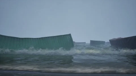 Shipping containers washed ashore Stock Footage 272226980