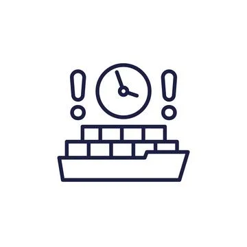 Shipping delay icon with cargo ship, shipment time line vector Stock Illustration