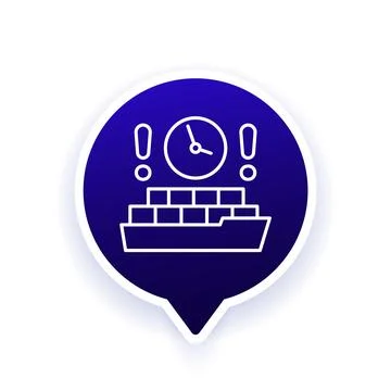Shipping delay icon with container ship, shipment time line design Stock Illustration