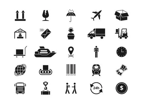 Shipping, delivery and logistics vector icons. Retail and transportation Illustrazione stock