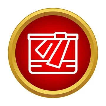 Shipping delivery box with ribbon inside red circle Stock Illustration