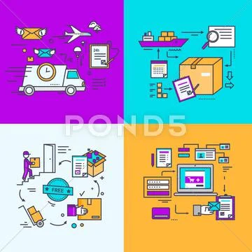 Shipping, delivery car, ship, plane Stock Illustration