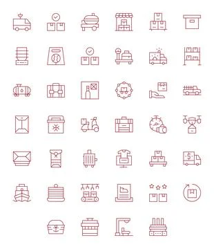 Shipping Design Vector Icons featuring 40 Pixel Optimized Thin Line Style Stock Illustration