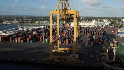 Shipping Dock Aerial Move Stock Footage 89487972