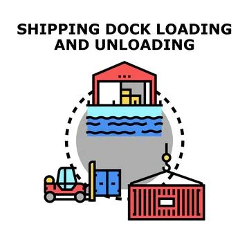 Shipping dock loading unloading operations vector illustration Stock Illustration