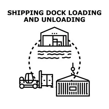 Shipping dock loading unloading operations vector illustration Stock Illustration