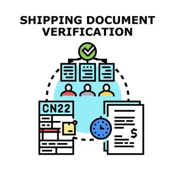 Shipping document verification process managing international logistics Stock Illustration