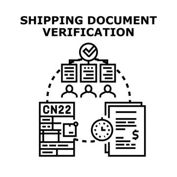 Shipping document verification process managing international logistics Stock Illustration