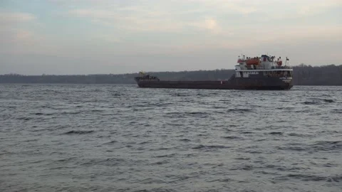 Shipping empty barge floats on the river Stock Footage 147598700