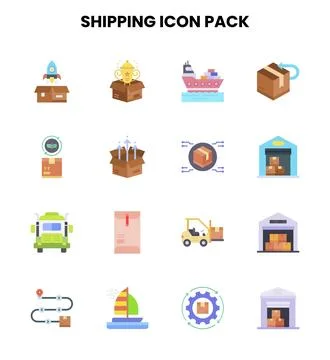 Shipping Flat Collection Icons Pack Stock Illustration