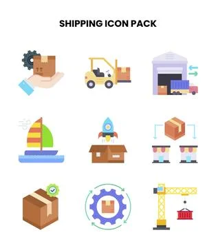 Shipping Flat Scalable Icons Pack Stock Illustration