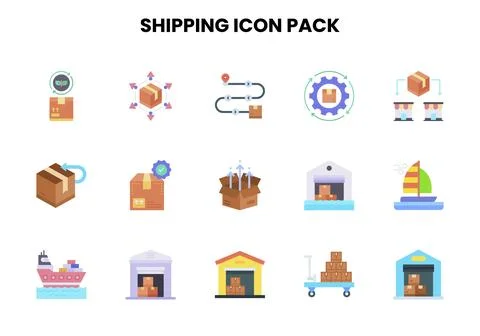 Shipping Flat UI Icons Pack Stock Illustration