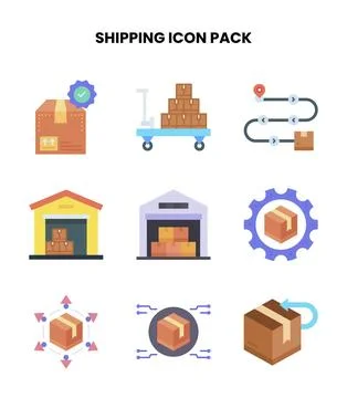 Shipping Flat UI Icons Pack Stock Illustration