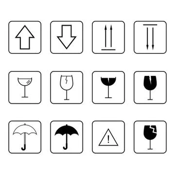 Shipping icon set, Vector packaging symbols on vector cardboard Stock Illustration