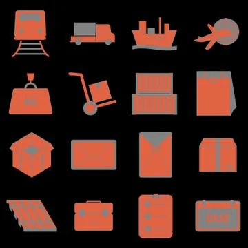 Shipping icons on black background Illustrazione stock