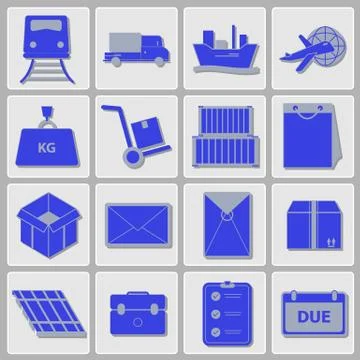 Shipping icons with shadow on button Illustrazione stock