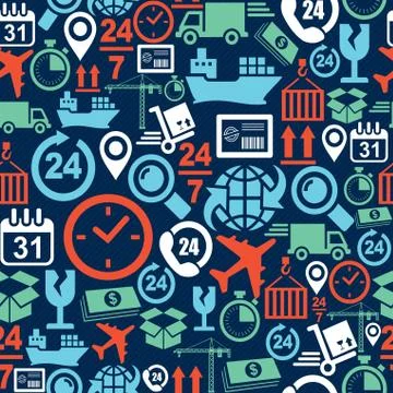 Shipping logistic mobile seamless pattern icons set background. Stock Illustration