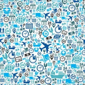 Shipping logistic seamless pattern blue icon set background. Stock Illustration
